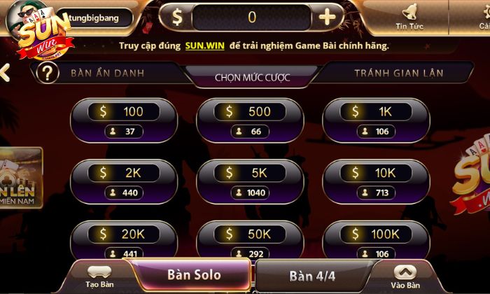 Tiến lên miền Nam Sunwin với nhiều bàn chơi hấp dẫn dành cho bạn